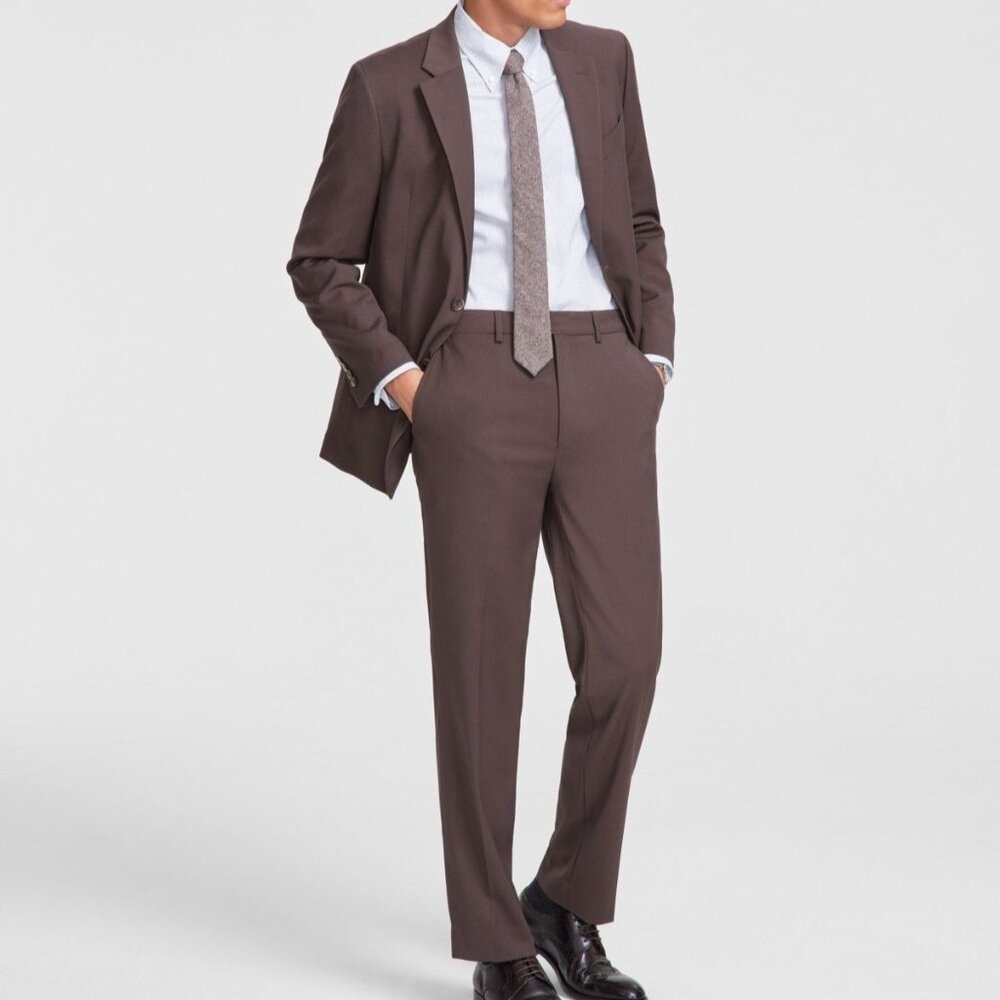 Nautica Mens Modern Fit Notched Lapels Stretch Fall Suit Brown Size 44R NWT